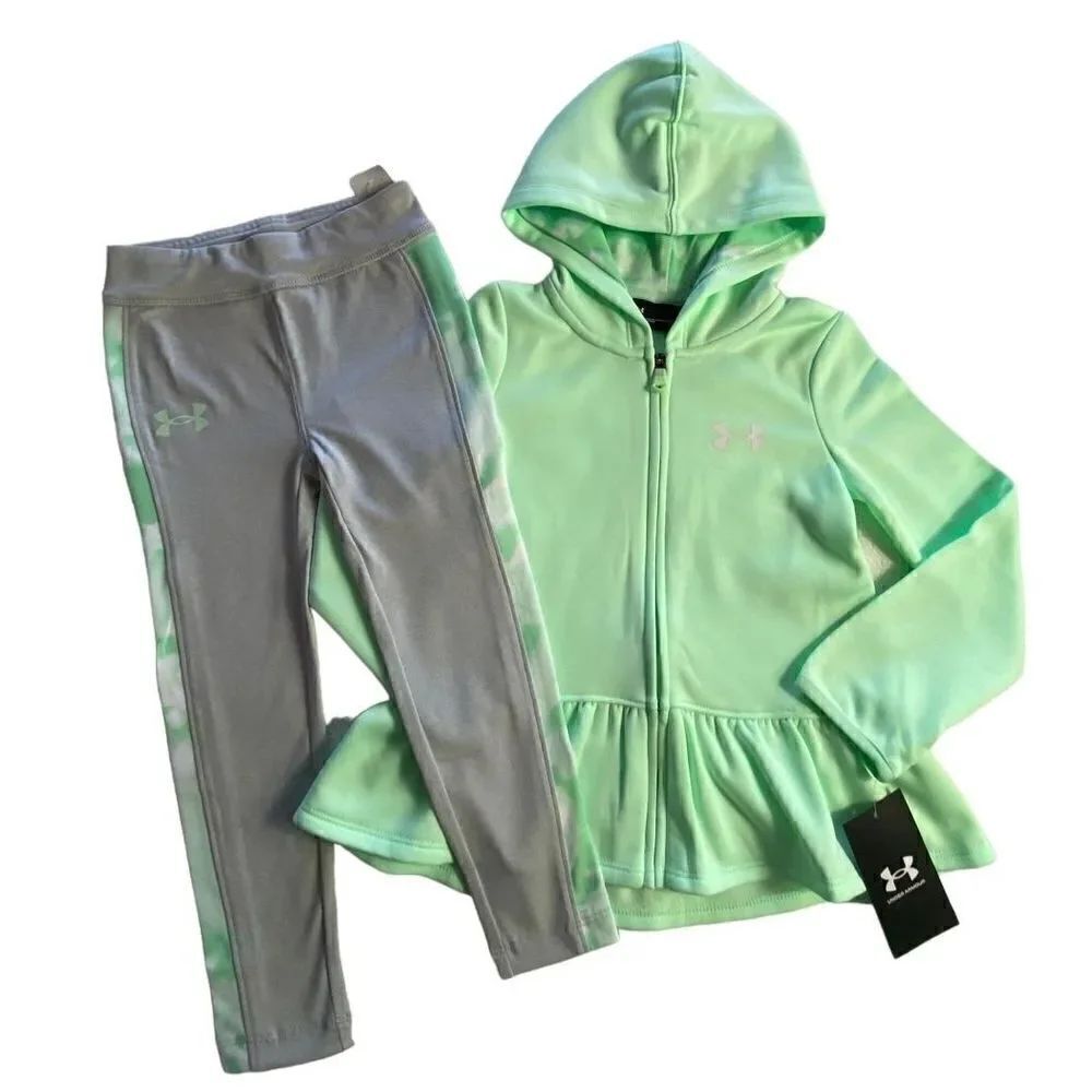 UNDER ARMOUR GIRL’S SIZE 4 Botanical Dye Ruffle Hem Full-Zip Hoodie and Leggings